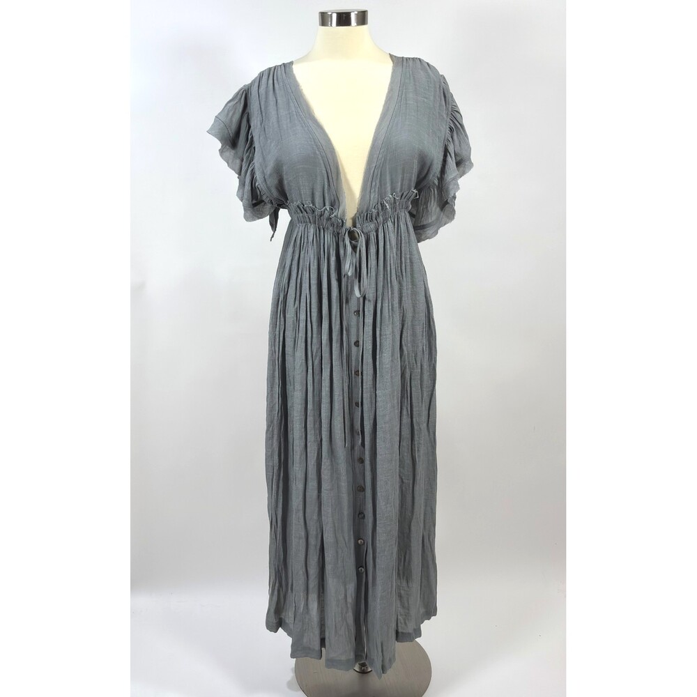 Sweet Lovely by Jen Ruffle Sleeve Button Front Maxi Dress Dove NWT - Small